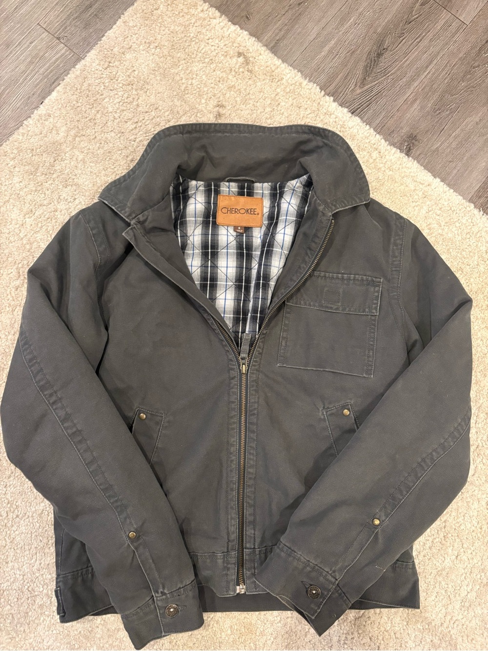 Cherokee Men's Charcoal Zip-Up Military Field Jacket
